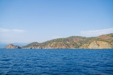 Fototapeta na wymiar Cape on the Fethiye peninsula and the Mediterranean sea.