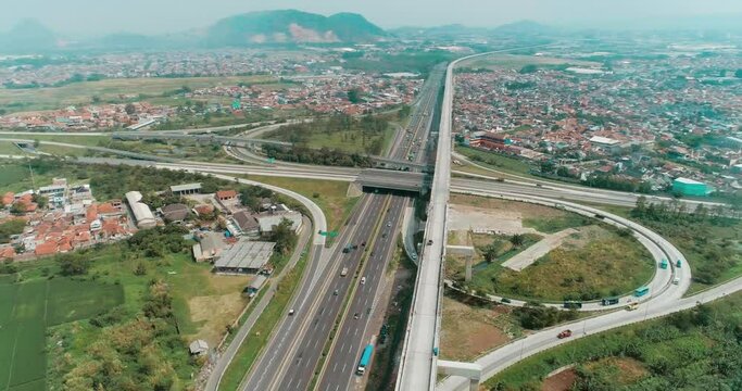 Aerial View of Pasir Koja Highway Interchange, Soroja and Purbaleunyi Toll Road, Bandung, West Java Indonesia, Asia