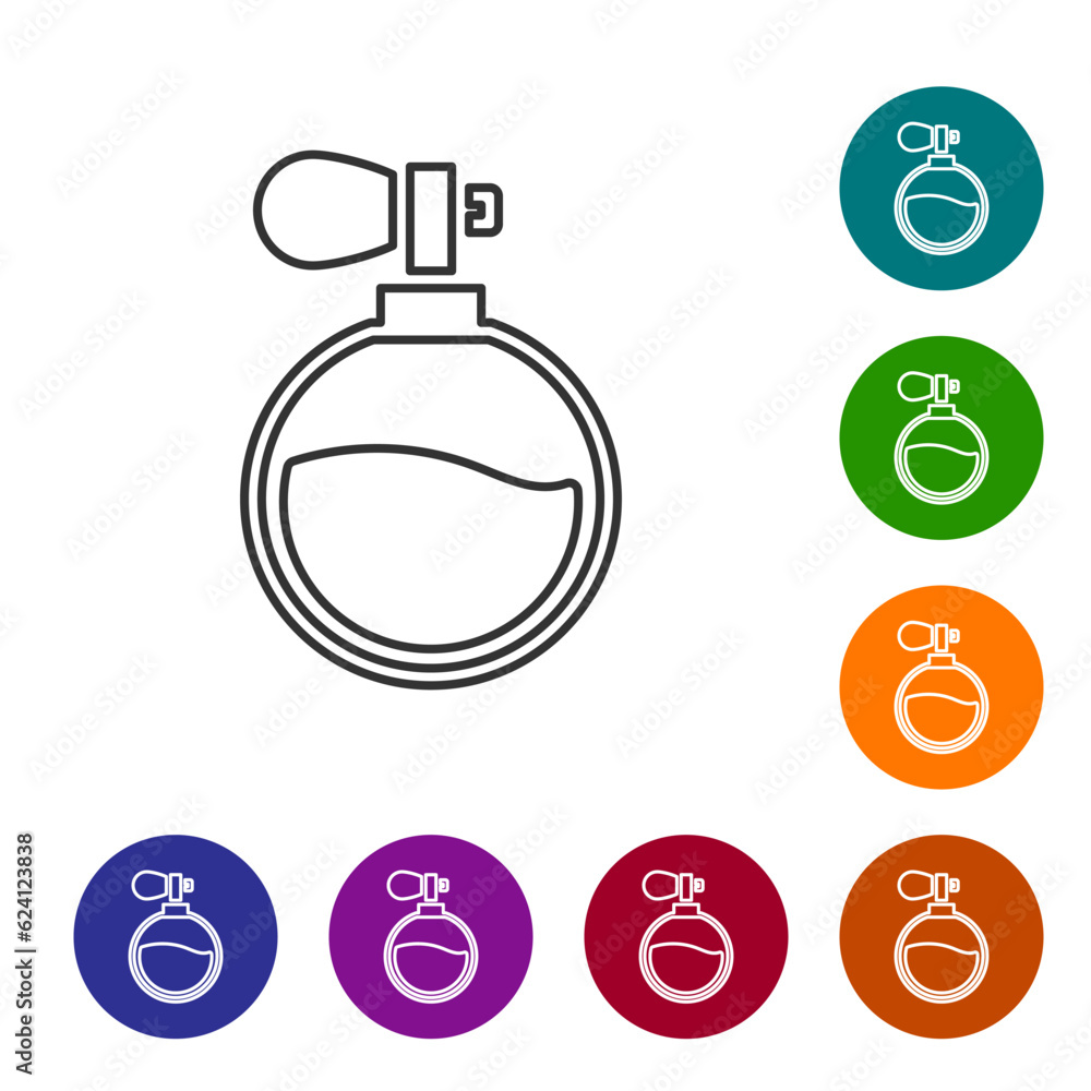 Poster black line perfume icon isolated on white background. set icons in color circle buttons. vector
