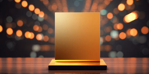 award plaque gold glossy luxury empty square winner trophy template for business finance technology prize of achievement display. generative ai