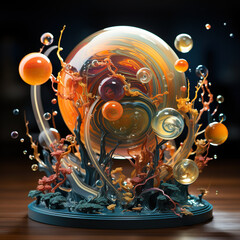 A glass sculpture of a sphere with a lot of bubbles. Generative AI.