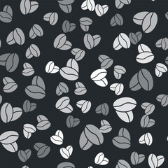 Grey Coffee beans icon isolated seamless pattern on black background. Vector
