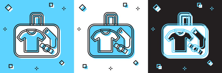 Set Suitcase for travel icon isolated on blue and white, black background. Traveling baggage sign. Travel luggage icon. Vector