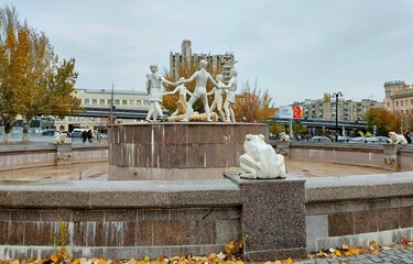Volgograd, Volgograd region, Russia - 11.04.2021. Fountain 