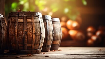 beer barrel wooden container with bokeh light, Generative Ai