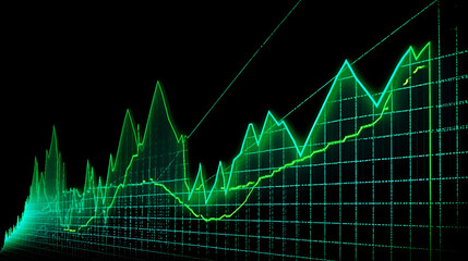 Fototapeta premium exponential graph, increasing bar graph upward to the right, green, cash increasing, profit, lots of money, business dashboard, (Generative AI)