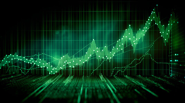 exponential graph, increasing bar graph upward to the right, green, cash increasing, profit, lots of money, business dashboard, (Generative AI)