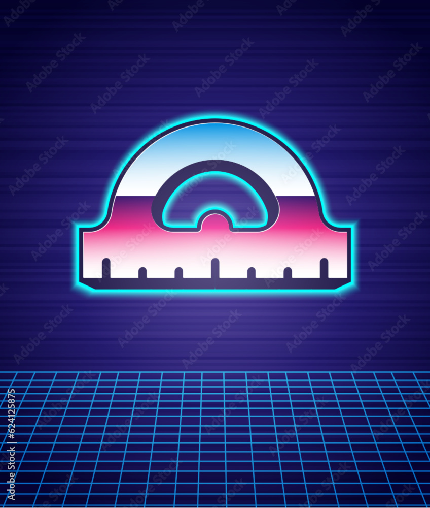 Poster retro style protractor grid for measuring degrees icon isolated futuristic landscape background. til