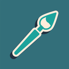 Green Paint brush icon isolated on green background. Long shadow style. Vector