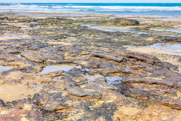 Rocky beach at low tide on the Atlantic Ocean in Canary Islands