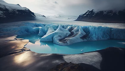 Fototapete Rund  Climate change is important. Iceland. Icelandic glacier destruction as a result of global warming. a view from above of the glacier. iceberg in polar regions, Ai generated image © PixxStudio