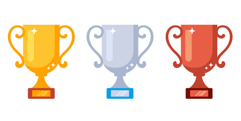 Golden silver copper cup isolated set. Vector graphic design illustration