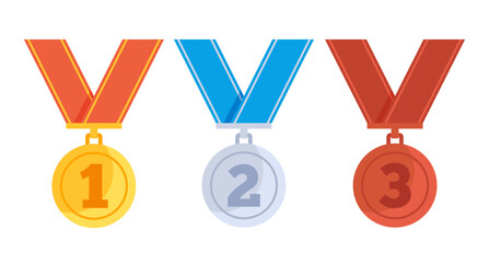 Golden silver copper medals isolated set. Vector graphic design illustration
