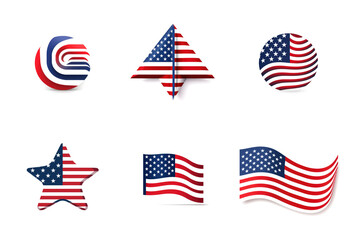 A set of pins with american flags on a white background. Generative AI.