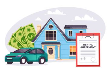 House car property rent real estate mortgage abstract concept. Vector graphic design illustration
