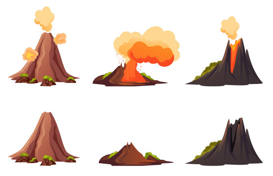 Volcano smoke active volcanic fire landscape concept. Vector graphic design illustration 