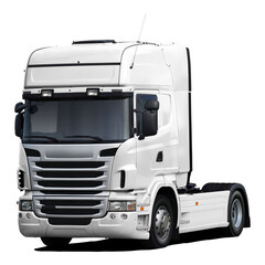 A modern European truck is completely white. Front side view isolated on white background.