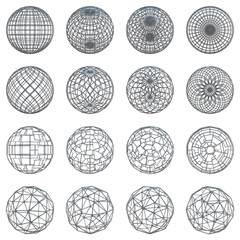 Set of gray globes, Set of 3d sphere with transparent background, PNG, Gray