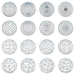 Set of silver globes, Set of 3d sphere with transparent background, PNG, Silver