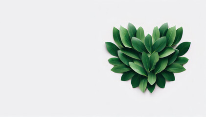 Romantic Green Leaves Formed Heart on White Background, Generative AI
