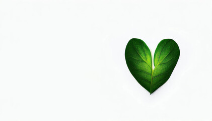Fototapeta na wymiar Nature's Adoration: Green Leaf Heart Illustration on White Background, Generative AI