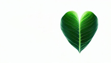 Botanical Affection: Green Leaf Heart Illustration on White Background, Generative AI