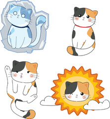set of cute cartoon cats