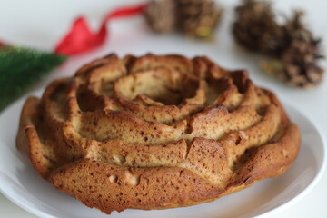 Rose flower shaped whole wheat plantain cake. Healthy tea time cake with whole wheat flour and...