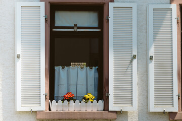 open old wooden shutters on a house
