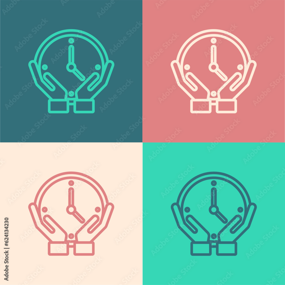 Poster pop art line clock icon isolated on color background. time symbol. vector