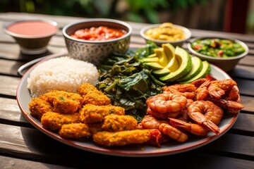 Fototapeta premium A Colorful Plate of Acarajé: A Taste of Brazilian Street Food Created with Generative AI