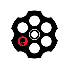 Revolver drum icon. Symbol of Russian roulette or dangerous gambling. The drum of a six-shot revolver.