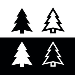Christmas tree or tree icons set. The pictogram is a stylized silhouette of a Christmas tree, a symbol of the New Year and Christmas. Abstract image of a tree, Christmas tree or forest.