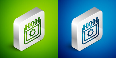 Isometric line Ramadan calendar icon isolated on green and blue background. Ramadan kareem and Islamic symbols. Silver square button. Vector