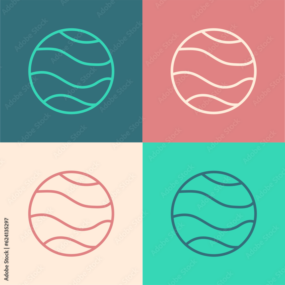 Poster pop art line planet icon isolated on color background. vector