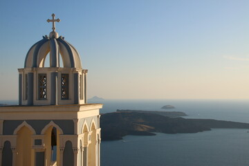 Belltower at sunset (Santorini, Greece)
