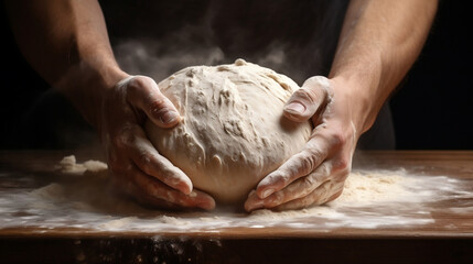 person kneading dough on table
