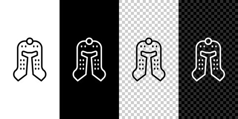 Set line Medieval iron helmet for head protection icon isolated on black and white, transparent background. Vector