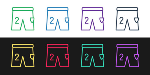Set line Shorts for playing football icon isolated on black and white background. Vector