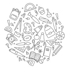 Doodle school icon.Hand drawn stadying education.School supplies and creative elements. Back to school.Freehand drawing school items.Concept of education. Online education.Doodle sketch style vector.