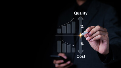 Quality increase and cost optimization for products or services to improve customer satisfaction and enhance company performance. Successful corporate strategy and management. Effective business.