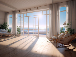 interior of a country house with a view of the beach, AI Generation