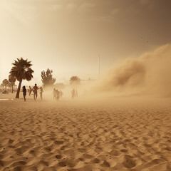 Dust storm in the desert, formidable natural phenomenon, natural disaster, a lot of sand in the air, generative ai