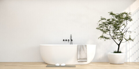 The Bath and toilet on bathroom japanese wabi sabi style