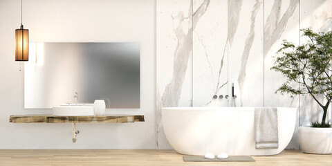 The Bath and toilet on bathroom japanese wabi sabi style