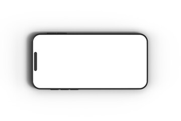 Studio shot of a modern smartphone with a blank white screen. Isolated against a white background. 3D Rendering
