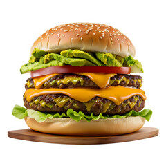 Cheeseburger with a twist, featuring a juicy beef patty topped with melted cheese, avocado slices, Generative AI