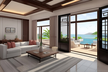 Fototapeta premium Modern interior visualisation. AI generated illustration