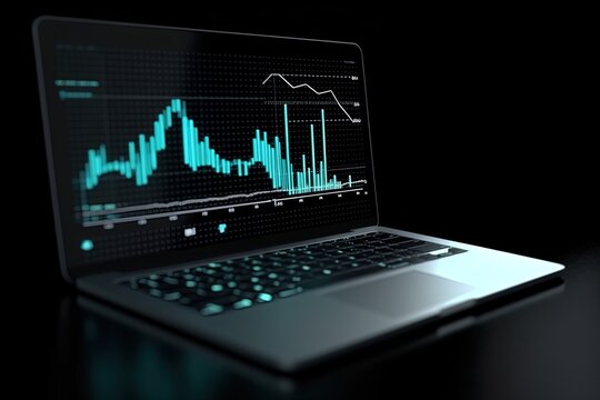 Engineer working laptop on black background. Generative AI