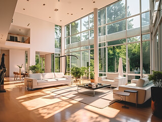 spacious modern villa with large windows, AI Generation